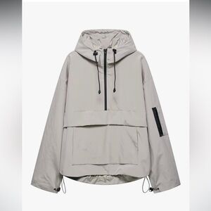 Gray Hooded Windbreaker Jacket